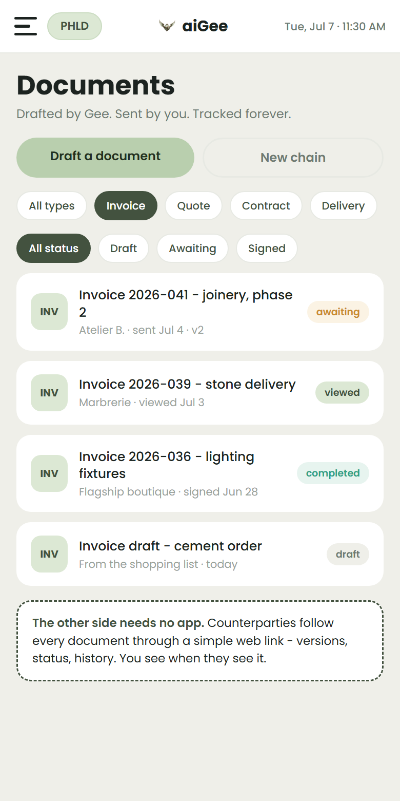 aiGee — Documents — a link is all the other side needs
