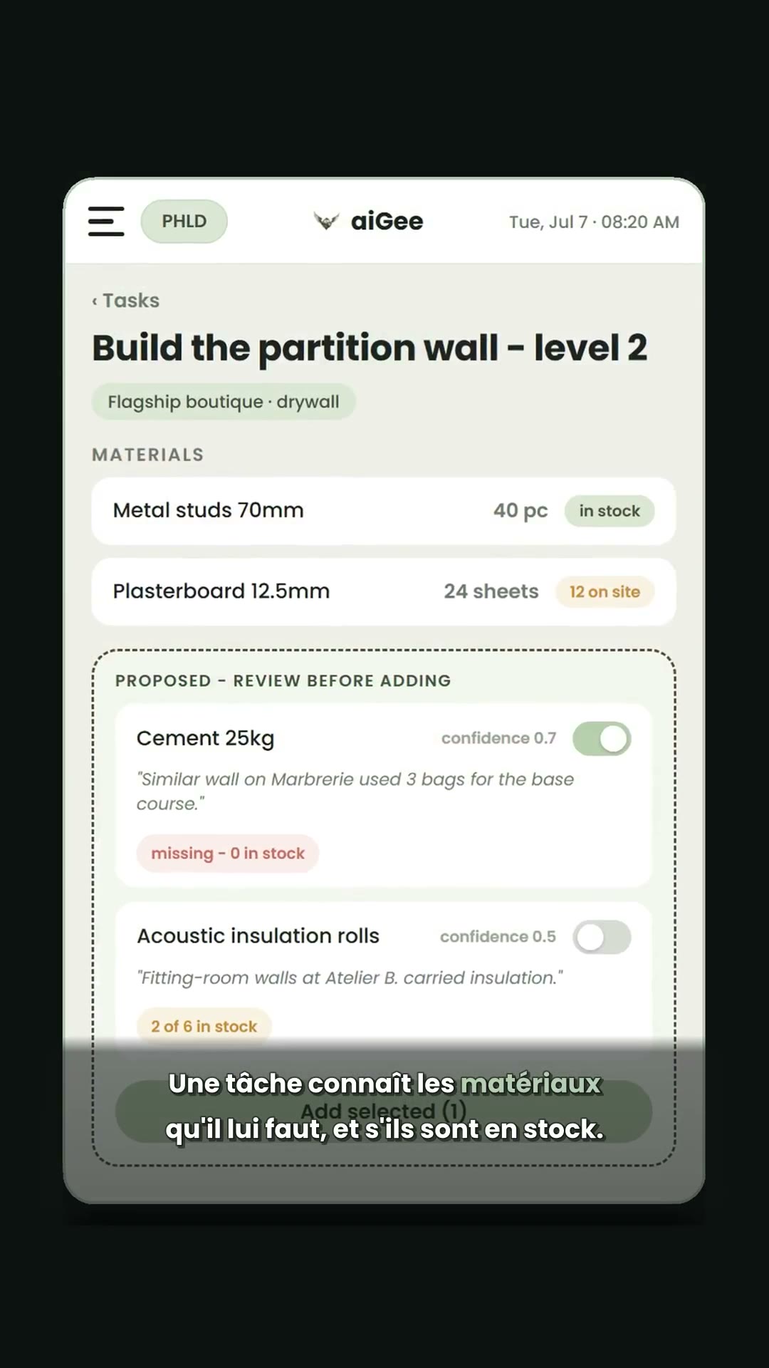 aiGee walkthrough: Tâches